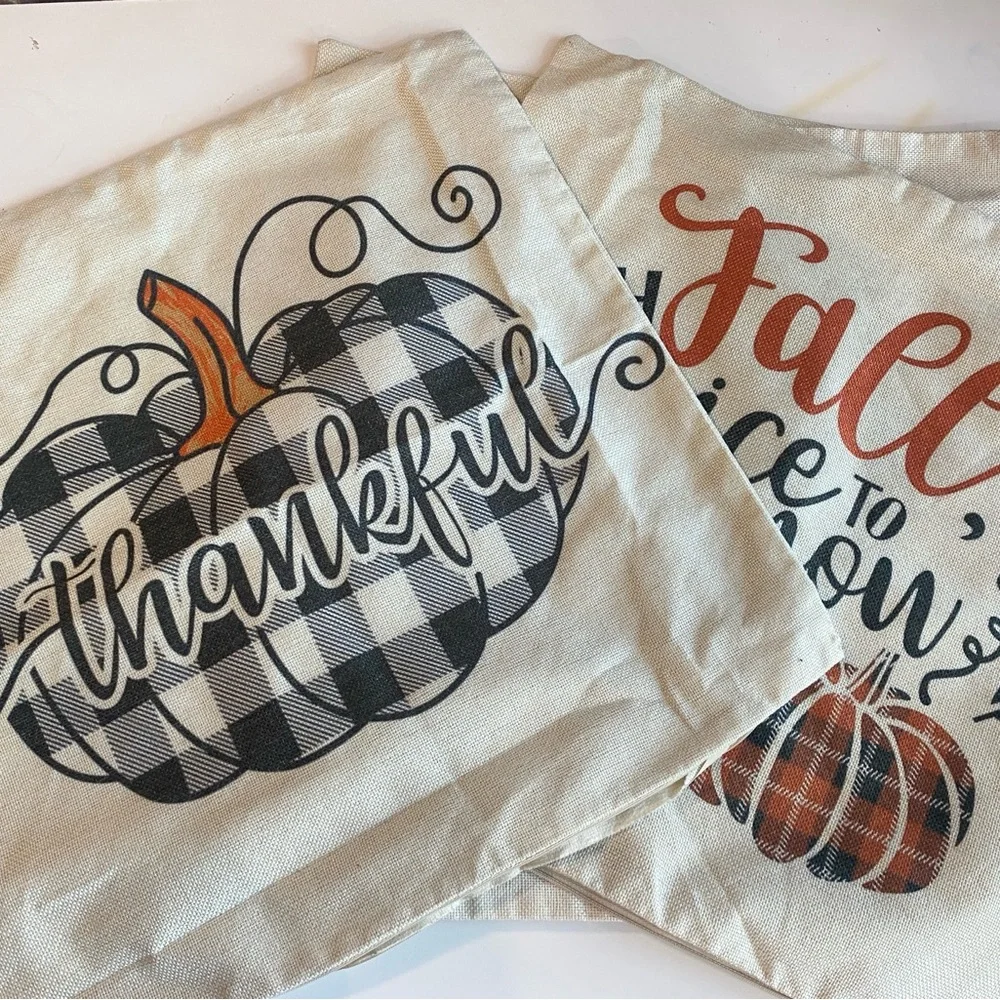 Set of 4 Fall Decorative Pillow Covers 17” Buffalo Check Thanksgiving Pumpkins